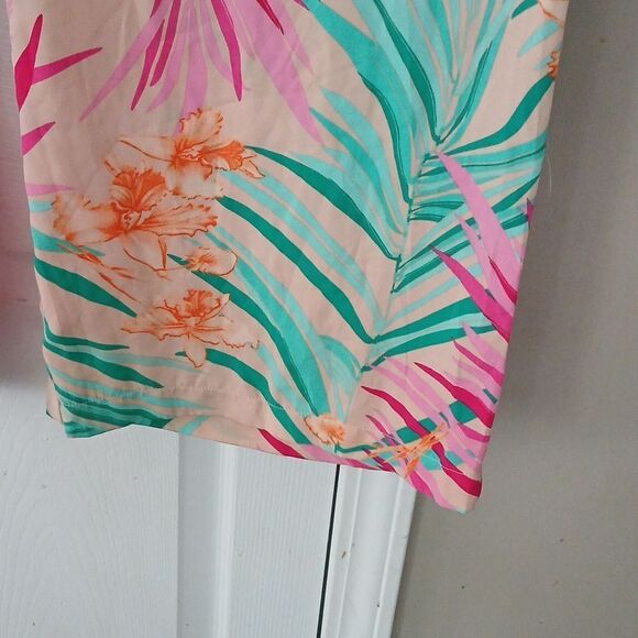 Forever 21 tropical beach lounge wide leg palazzo elastic waist pants  Sz L - Picture 4 of 6